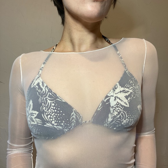 White Mesh Long Sleeve Shirt - Handmade - Picture 2 of 4